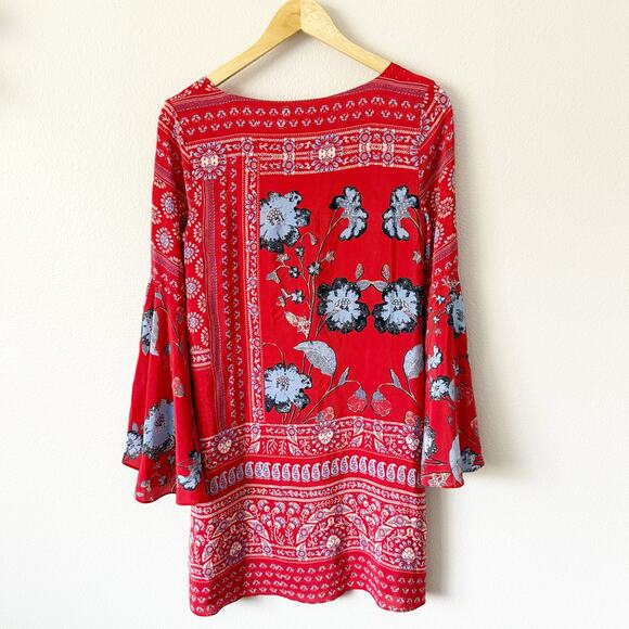 ANTHROPOLOGIE x VANESSA VIRGINIA | Floral Bell Sleeve Peasant Dress Silk | 10 - Picture 7 of 9